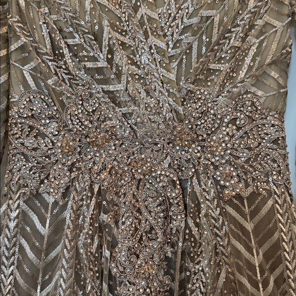 Mac Duggal 20189 Embellished Illusion Long Sleeve Wrap Over A Line Gown Sz 4 NWT - Picture 11 of 14